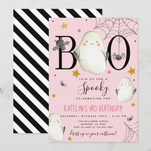 Pink Halloween Birthday Invitation