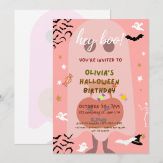  pink Halloween birthday party invitation for kids