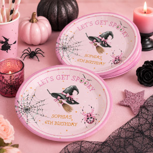 Pink Halloween Birthday Party Paper Plate