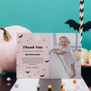 Pink Halloween Birthday Spooktacular Thank You Card
