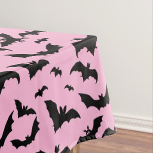 Pink Halloween Black Bats Tablecloth