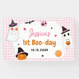 Pink Halloween Cute Ghost 1st Birthday Banner