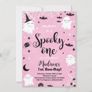 Pink Halloween Cute Ghost Spooky One 1st Birthday Invitation