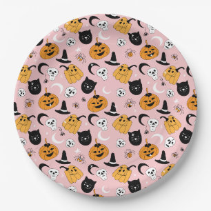 Pink Halloween Design Paper Plate