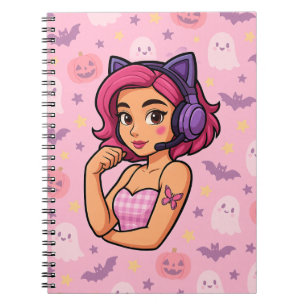 Pink Halloween Gamer Girl Notebook Kawaii Ghosts