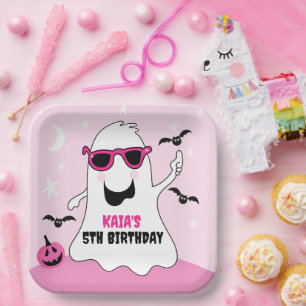 Pink Halloween Ghost Girl Birthday Paper Plate