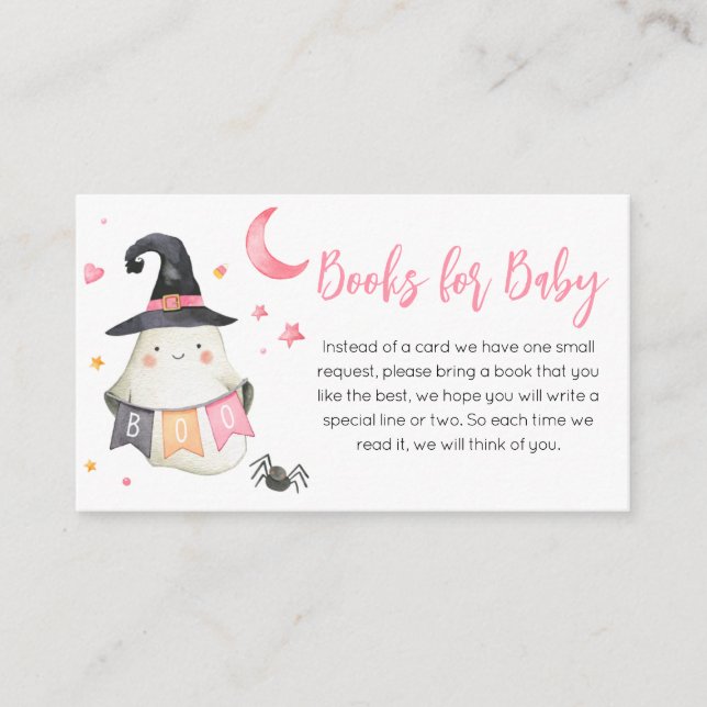 Pink Halloween Ghost Little Boo Books for Baby Enclosure Card (Front)