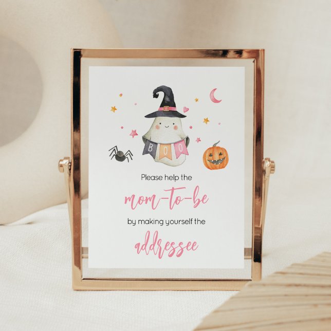 Pink Halloween Ghost Little Boo Envelope Station Poster (Little Boo Baby Shower Envelope Station Sign)
