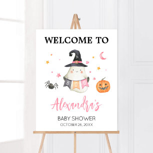 Pink Halloween Ghost Little Boo Welcome Poster
