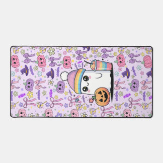 Pink Halloween Ghost Rainbow Beanie Pumpkin Desk Mat