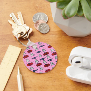 Pink Halloween Ghosts, Bats, and Jack o Lanterns Keychain