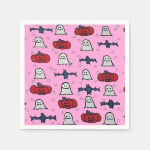 Pink Halloween Ghosts, Bats, and Jack o Lanterns Napkin