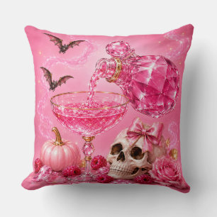 Pink Halloween Girls Night Boo Ze Cocktail Party Throw Pillow