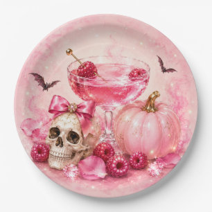 Pink Halloween Girls Night Cocktail Party Paper Plate