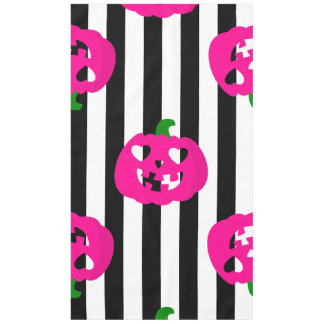 pink halloween heart pumpkin striped tablecloth