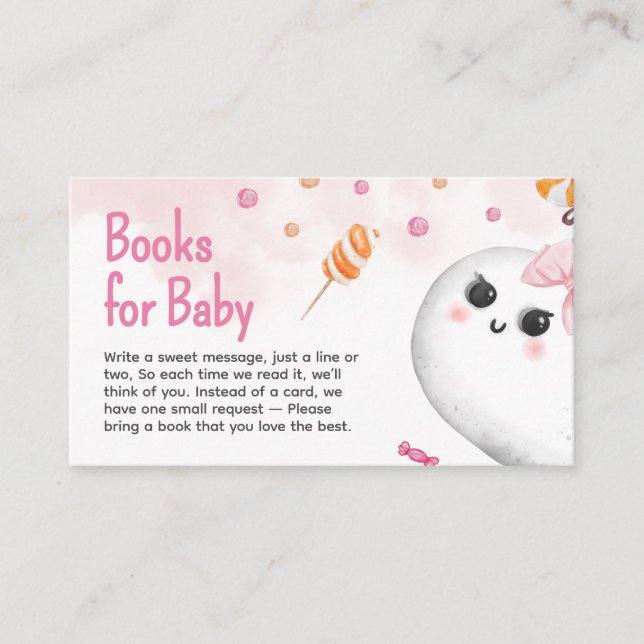 Pink Halloween It's a Girl Baby Books for Baby Enclosure Card (Front)