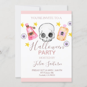 Pink Halloween kid party invitation