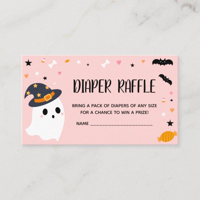 Pink Halloween Little Boo Diaper Raffle Enclosure Card (Front)