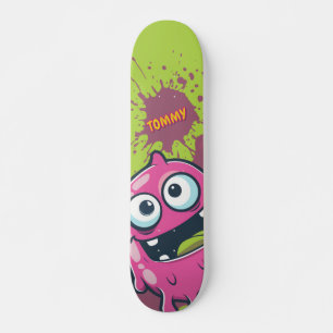Pink Halloween Monster over Green Background Skateboard