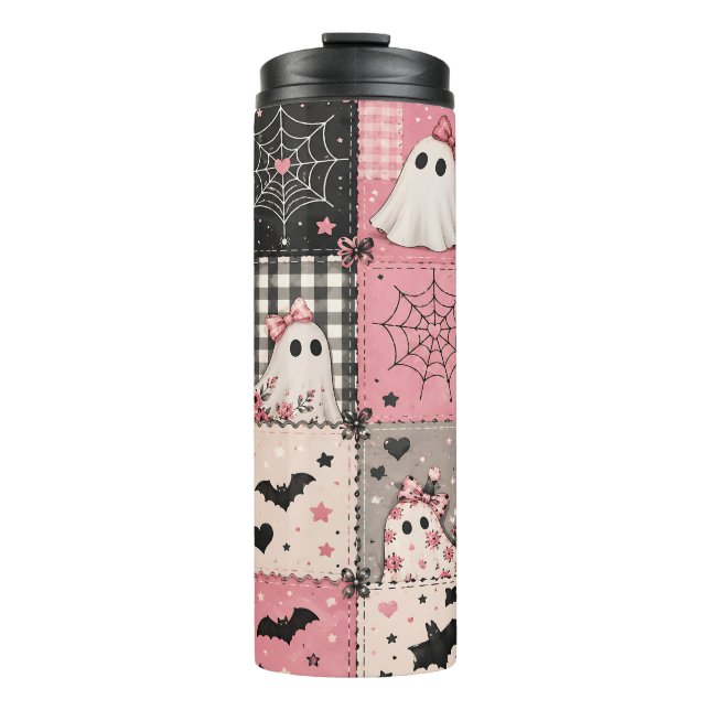 Pink Halloween Patchwork Thermal Tumbler (Front)