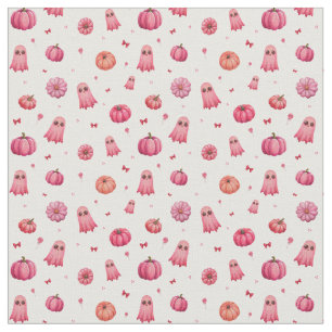 Pink Halloween Pumpkins Fabric