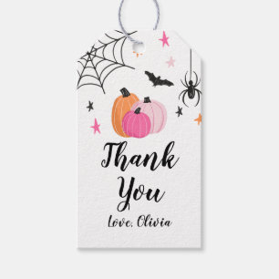 Pink Halloween Pumpkins Spiders Spooky Birthday Gift Tags