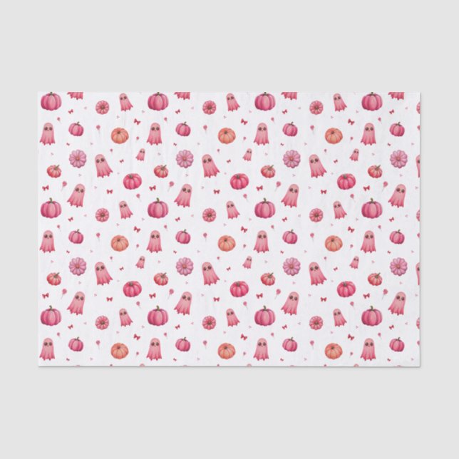 Pink Halloween Pumpkins Tissue Paper (Front)