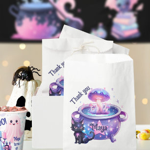Pink halloween purple cat magical cauldron favour bag