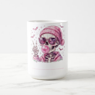Pink Halloween Skeleton Shirt.Bubblegum Peace tee Coffee Mug
