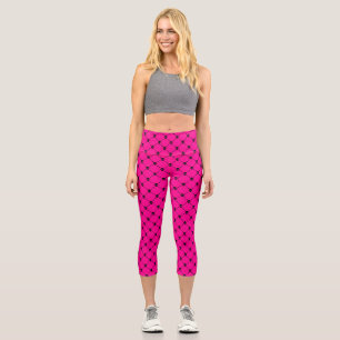 pink halloween skull crossbones print capri leggings