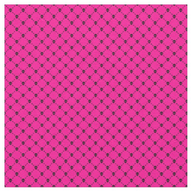 pink halloween skull crossbones print  fabric (Close Up)
