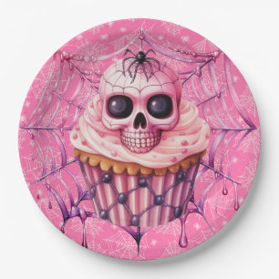 Pink Halloween Spider Webs  Paper Plate