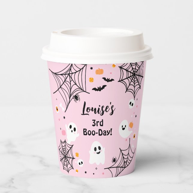 Pink Halloween Spooky Ghost Paper Cups (Back)