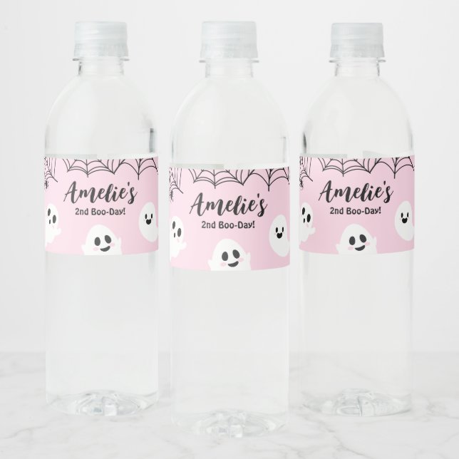 Pink Halloween Spooky Ghost  Water Bottle Label (Bottles)