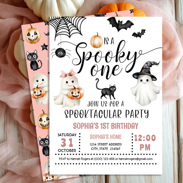 Pink Halloween Spooky ONE 1st Birthday Invitation  (Creator Uploaded)