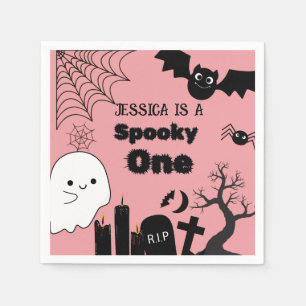 Pink Halloween Sppoky One First Birthday party Napkin