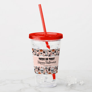 Pink Halloween Trick or Treat Custom Family Name Acrylic Tumbler