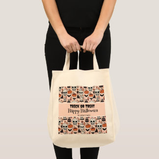 Pink Halloween Trick or Treat Custom Family Name Tote Bag