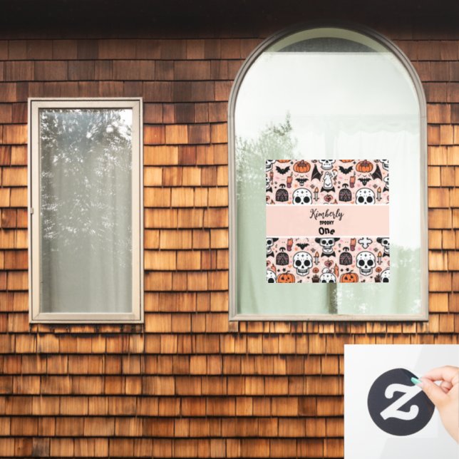 Pink Halloween Trick or Treat Custom Family Name Window Cling (Home Window)