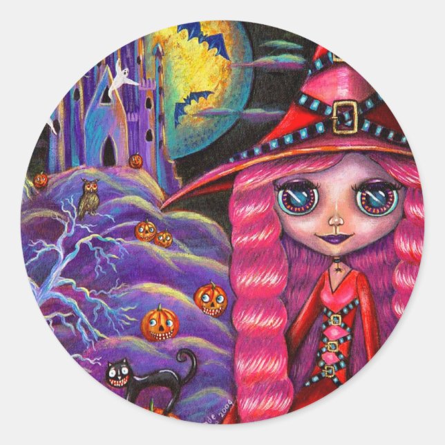 Pink Halloween Witch Sticker (Front)