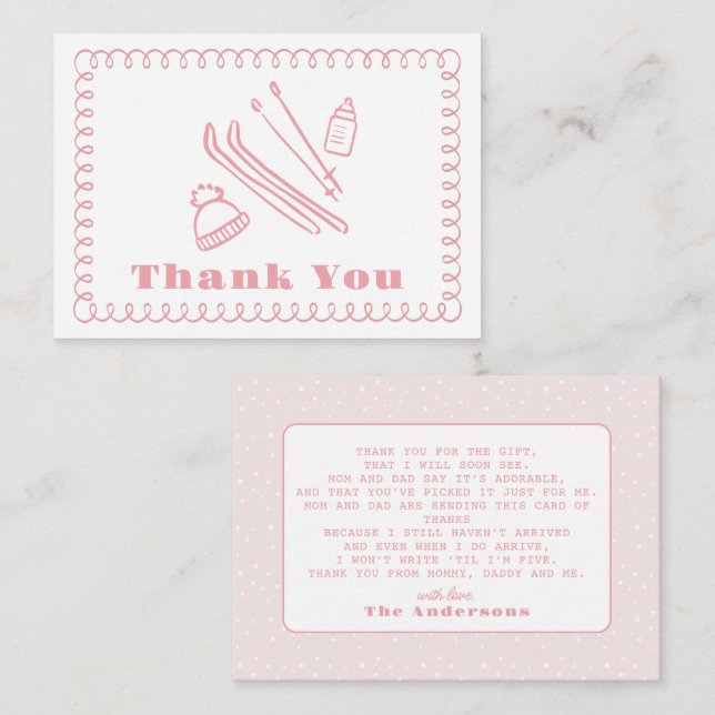 Pink Hand-Drawn Après Bébé Baby Shower Thank You Card (Front/Back)