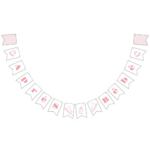 Pink Hand-Drawn Après Bébé Girl Baby Shower Bunting Flags