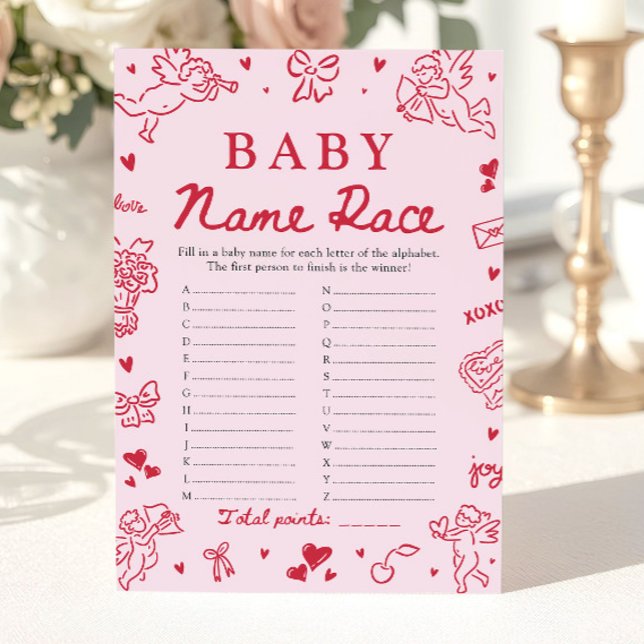 Pink Hand Drawn Baby Name Race Baby Shower Game Invitation (Pink Hand Drawn Baby Name Race Baby Shower Game)