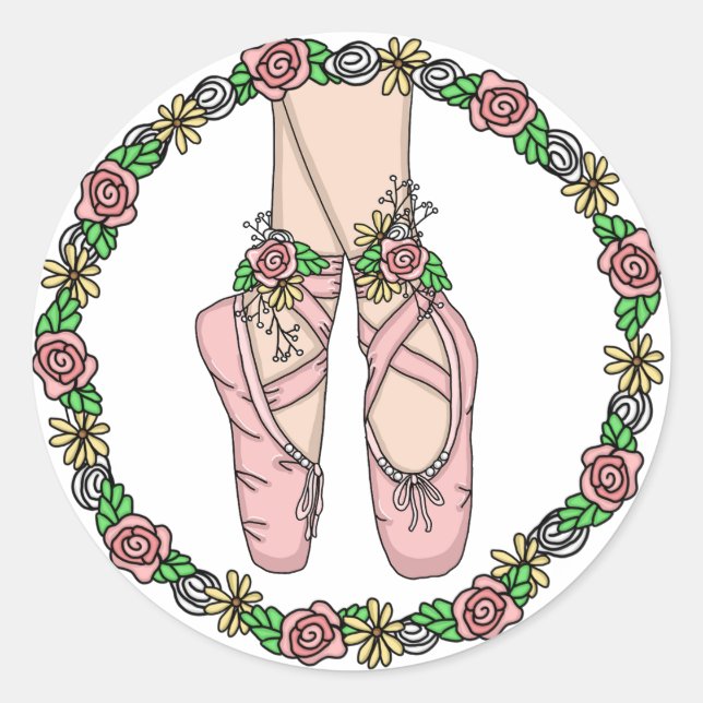 Pink Hand Drawn Ballet Slippers Classic Round Sticker (Front)