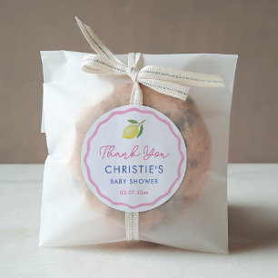 Pink Hand-Drawn Border Lemon Baby Shower Favour Classic Round Sticker