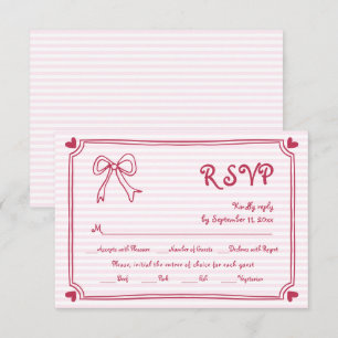 Pink hand drawn bow and border whimsical wedding RSVP card