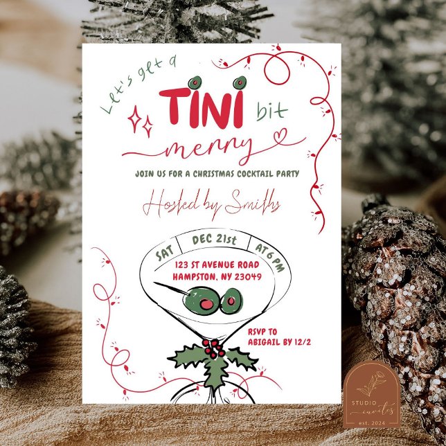 Pink Hand Drawn Christmas Cocktail Party Invitation (Creator Uploaded)