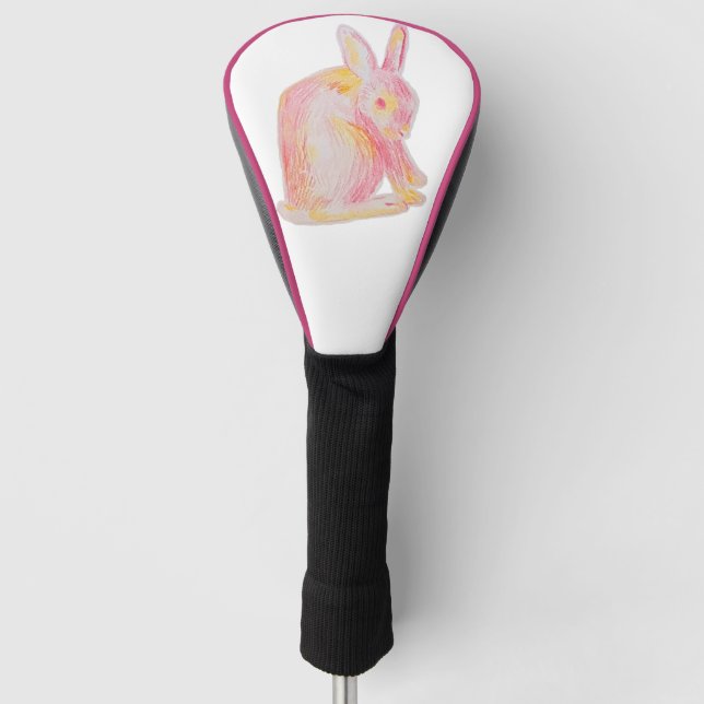 Pink Hand-drawn Cute Bunny Golf Head Cover (Front)