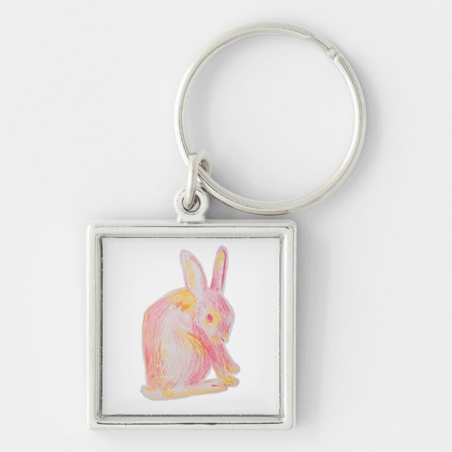 Pink Hand-drawn Cute Bunny Keychain (Front)