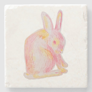 Pink Hand-drawn Cute Bunny Stone Coaster